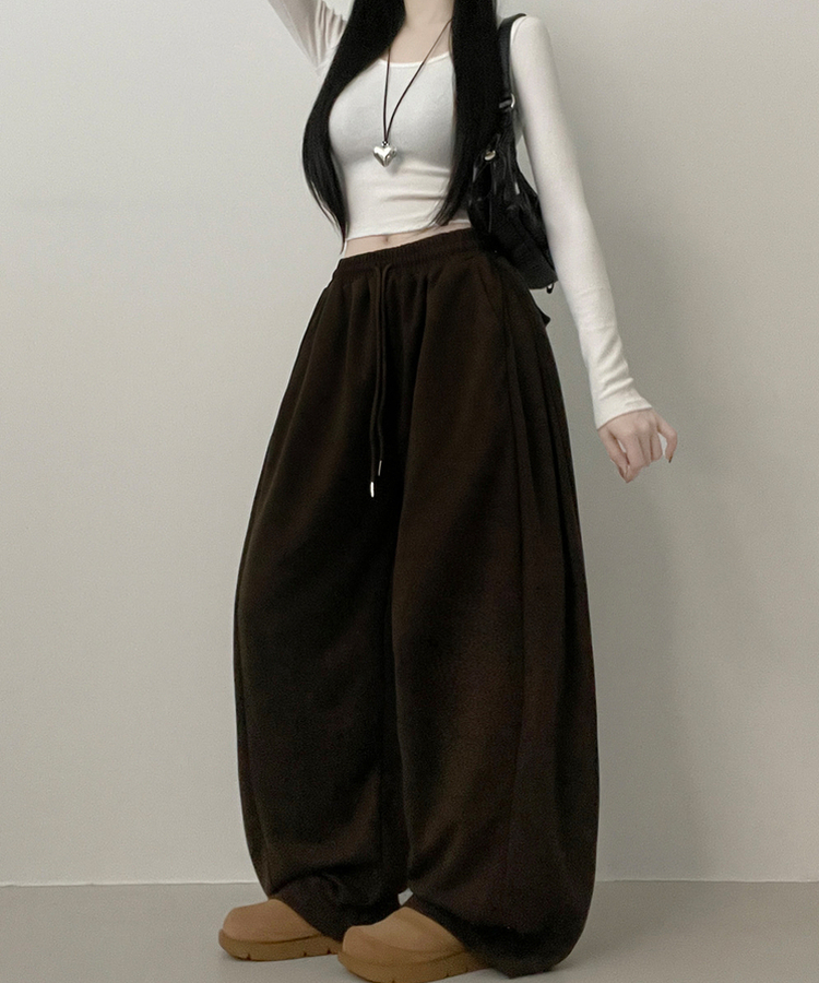 기모안감업트힙포켓트레이닝밴딩와이드롱팬츠 브라운