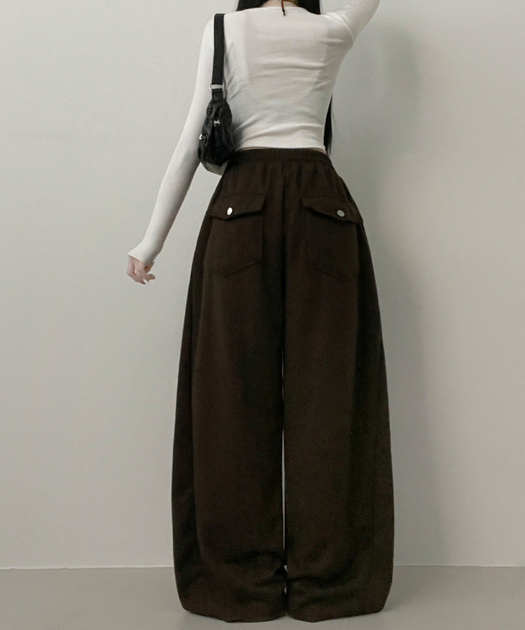 기모안감업트힙포켓트레이닝밴딩와이드롱팬츠 브라운