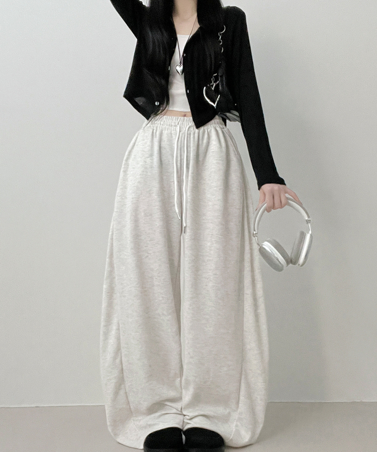 기모안감업트힙포켓트레이닝밴딩와이드롱팬츠 백멜란지