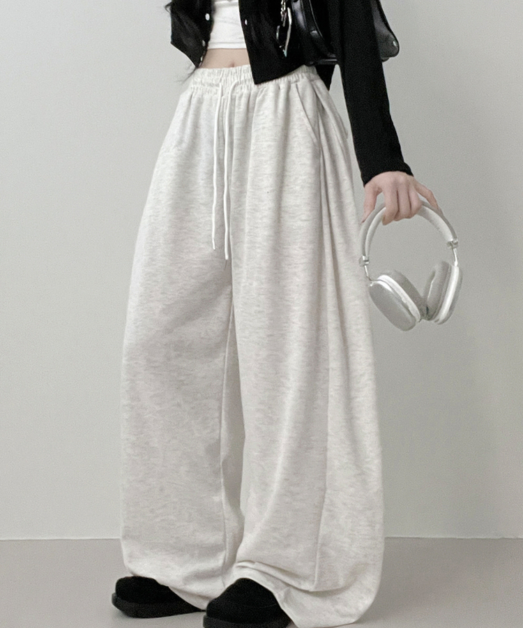 기모안감업트힙포켓트레이닝밴딩와이드롱팬츠 백멜란지