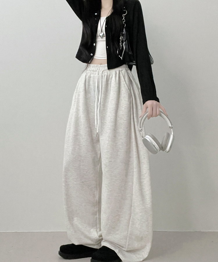 기모안감업트힙포켓트레이닝밴딩와이드롱팬츠 백멜란지