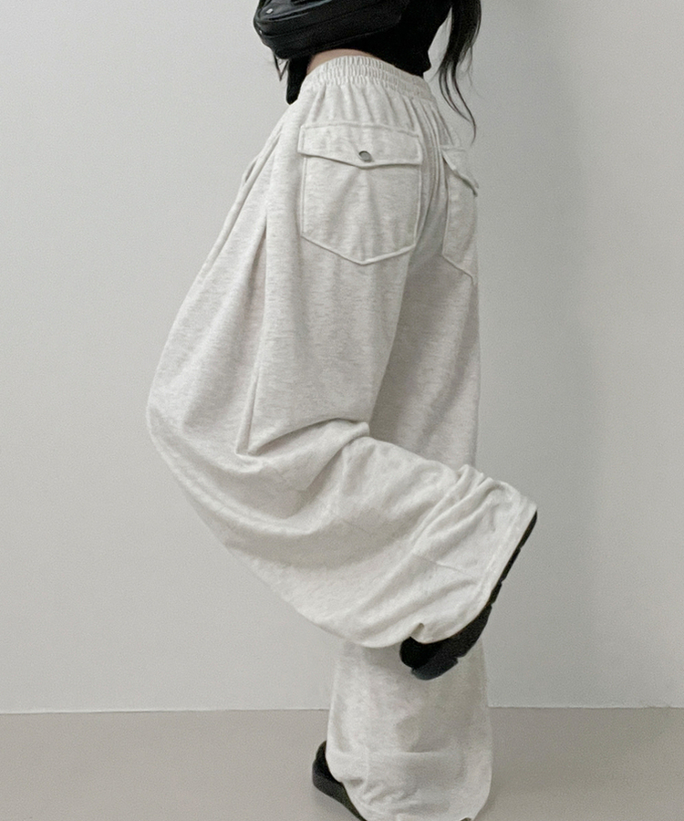 기모안감업트힙포켓트레이닝밴딩와이드롱팬츠 백멜란지