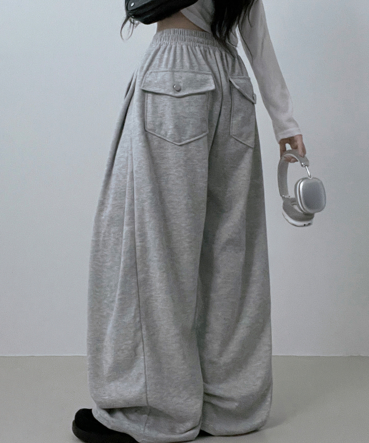 기모안감업트힙포켓트레이닝밴딩와이드롱팬츠 그레이