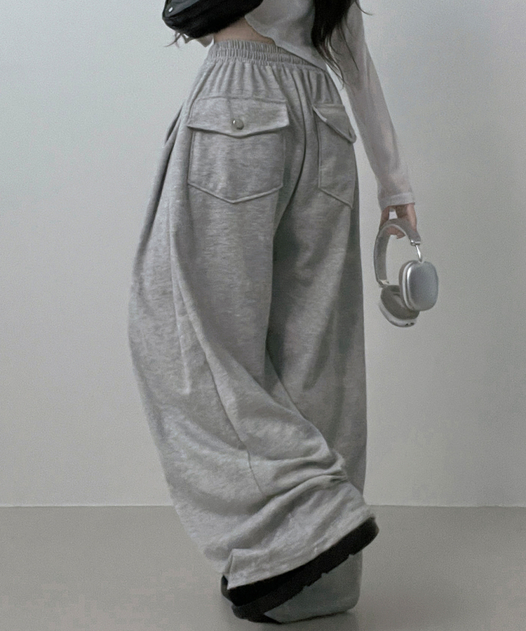 기모안감업트힙포켓트레이닝밴딩와이드롱팬츠 그레이