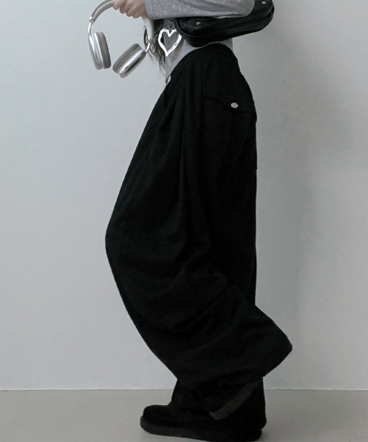 기모안감업트힙포켓트레이닝밴딩와이드롱팬츠 블랙