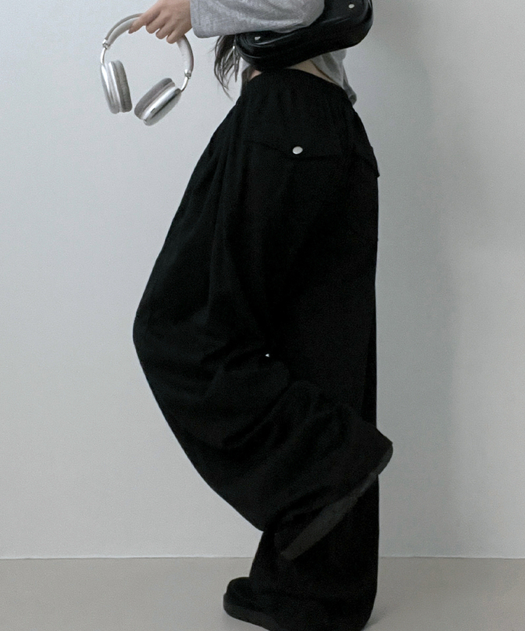 기모안감업트힙포켓트레이닝밴딩와이드롱팬츠 블랙