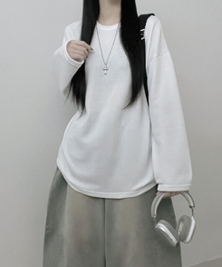 뉴트라운드체형커버오버핏기모긴팔티셔츠 아이보리