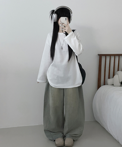 뉴트라운드체형커버오버핏기모긴팔티셔츠 아이보리