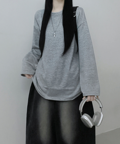 뉴트라운드체형커버오버핏기모긴팔티셔츠 멜란지