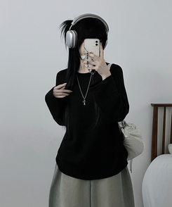 뉴트라운드체형커버오버핏기모긴팔티셔츠 블랙