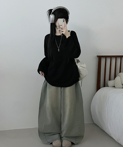 뉴트라운드체형커버오버핏기모긴팔티셔츠 블랙