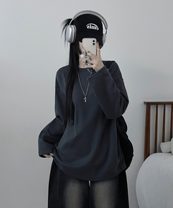 뉴트라운드체형커버오버핏기모긴팔티셔츠 네이비