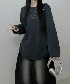 뉴트라운드체형커버오버핏기모긴팔티셔츠 네이비