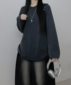 뉴트라운드체형커버오버핏기모긴팔티셔츠 네이비