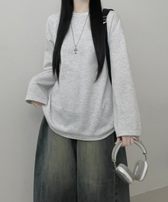 뉴트라운드체형커버오버핏기모긴팔티셔츠 백멜란지