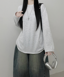 뉴트라운드체형커버오버핏기모긴팔티셔츠 백멜란지