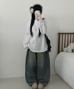 뉴트라운드체형커버오버핏기모긴팔티셔츠 백멜란지