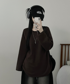 뉴트라운드체형커버오버핏기모긴팔티셔츠 브라운