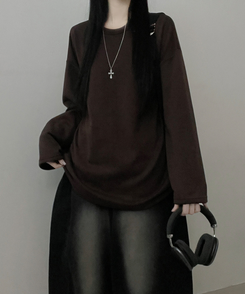 뉴트라운드체형커버오버핏기모긴팔티셔츠 브라운