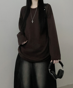 뉴트라운드체형커버오버핏기모긴팔티셔츠 브라운