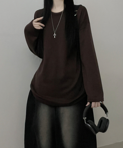 뉴트라운드체형커버오버핏기모긴팔티셔츠 브라운