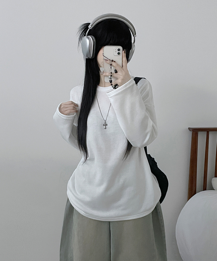 뉴트라운드체형커버오버핏기모긴팔티셔츠 아이보리