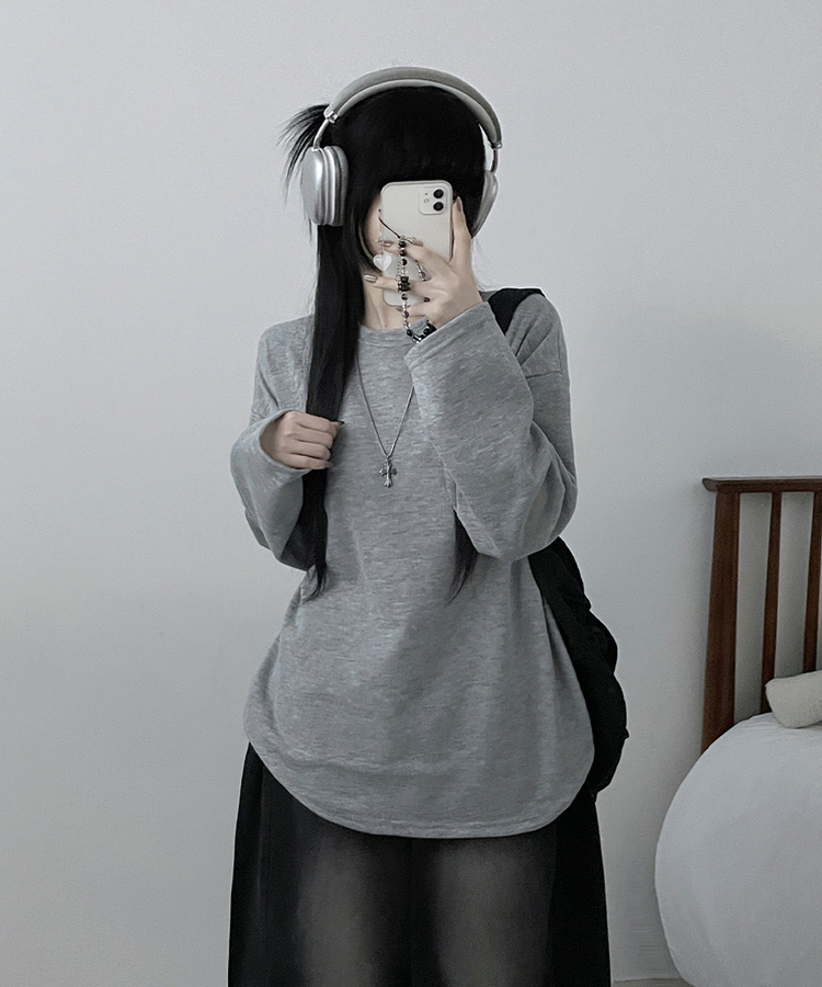 뉴트라운드체형커버오버핏기모긴팔티셔츠 멜란지