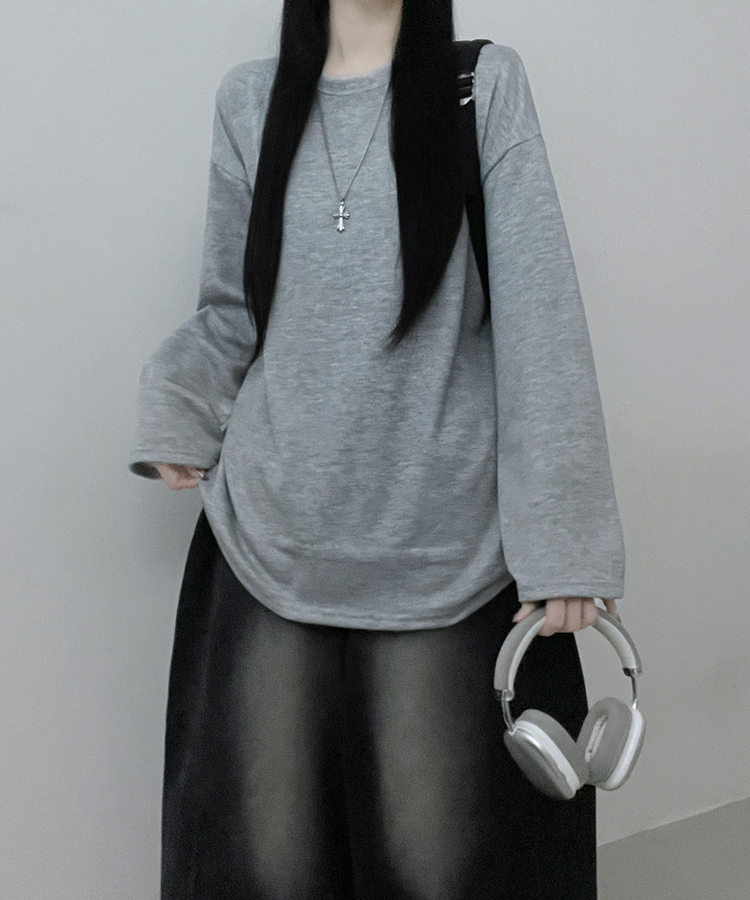 뉴트라운드체형커버오버핏기모긴팔티셔츠 멜란지