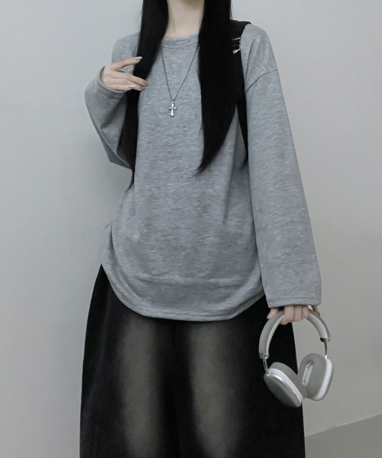 뉴트라운드체형커버오버핏기모긴팔티셔츠 멜란지