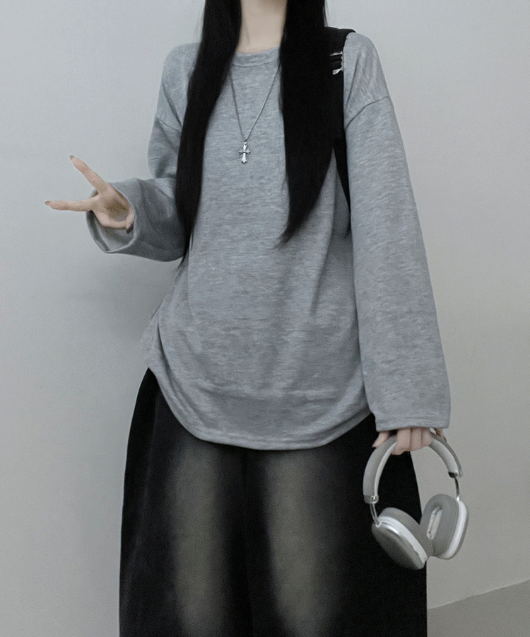 뉴트라운드체형커버오버핏기모긴팔티셔츠 멜란지