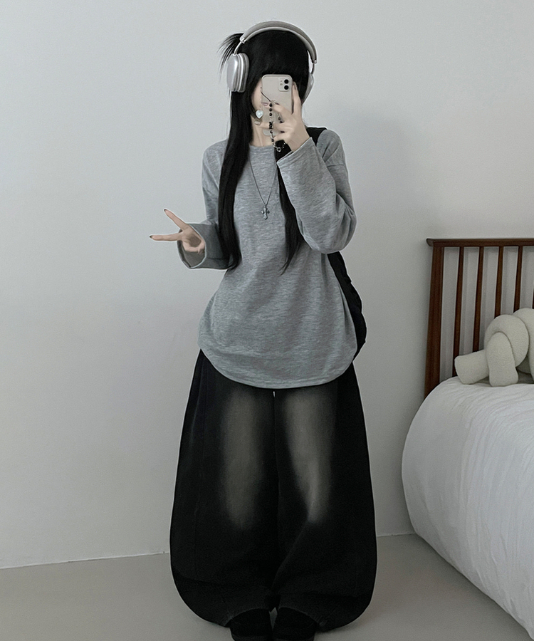 뉴트라운드체형커버오버핏기모긴팔티셔츠 멜란지