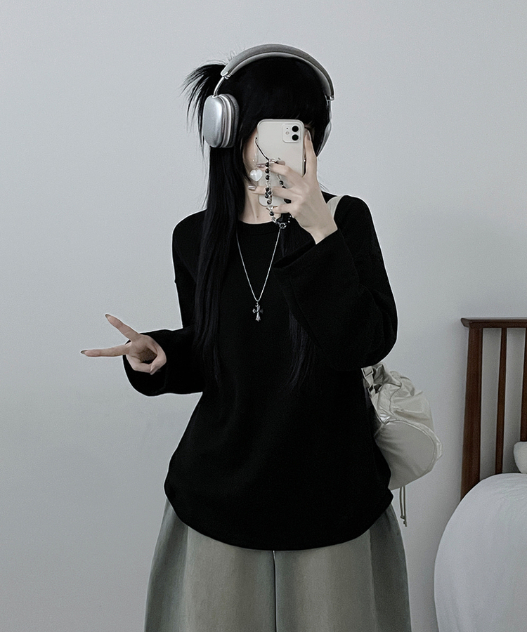 뉴트라운드체형커버오버핏기모긴팔티셔츠 블랙