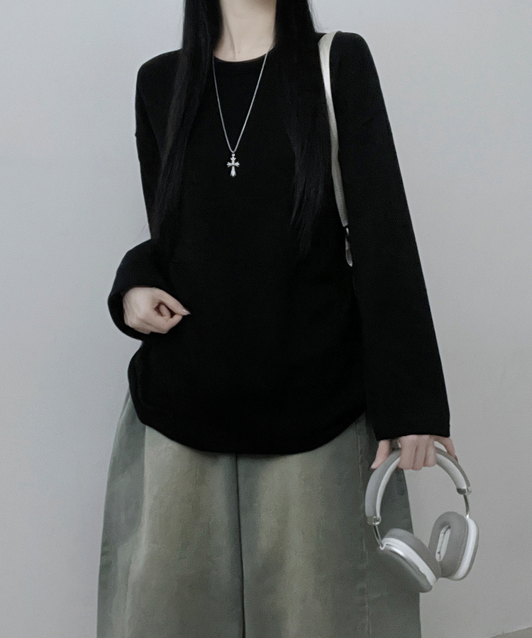 뉴트라운드체형커버오버핏기모긴팔티셔츠 블랙