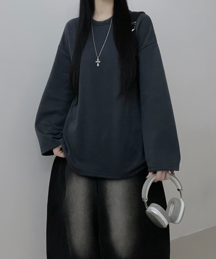 뉴트라운드체형커버오버핏기모긴팔티셔츠 네이비