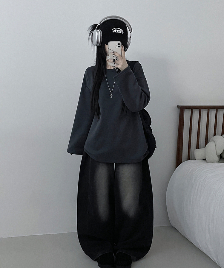 뉴트라운드체형커버오버핏기모긴팔티셔츠 네이비