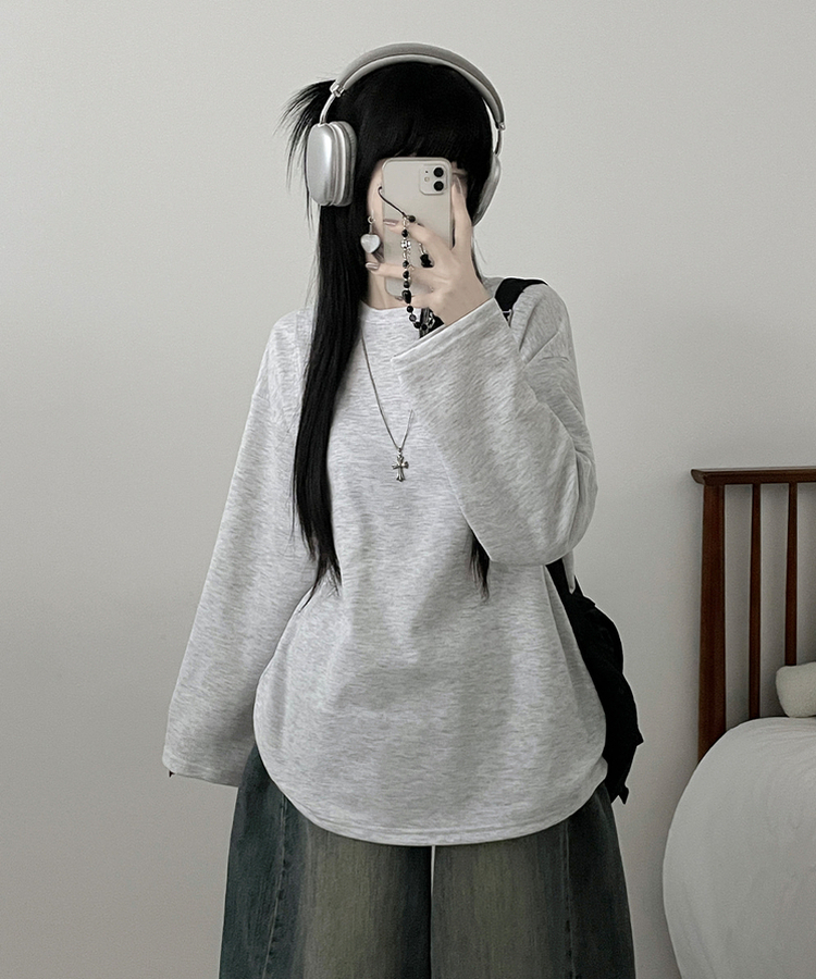 뉴트라운드체형커버오버핏기모긴팔티셔츠 백멜란지