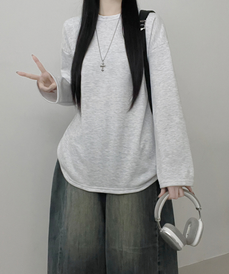 뉴트라운드체형커버오버핏기모긴팔티셔츠 백멜란지