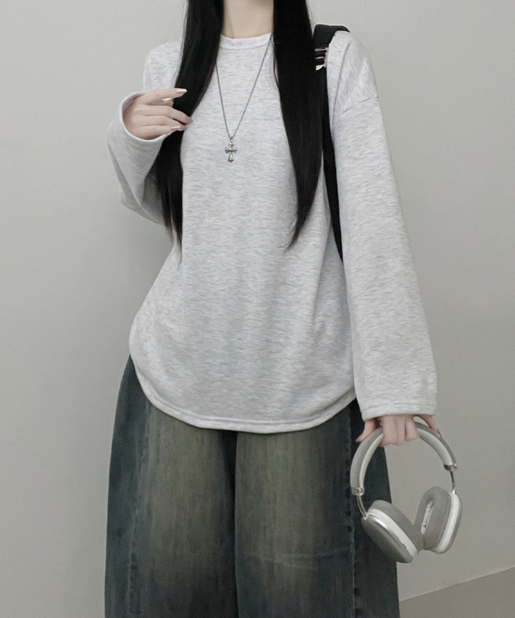 뉴트라운드체형커버오버핏기모긴팔티셔츠 백멜란지