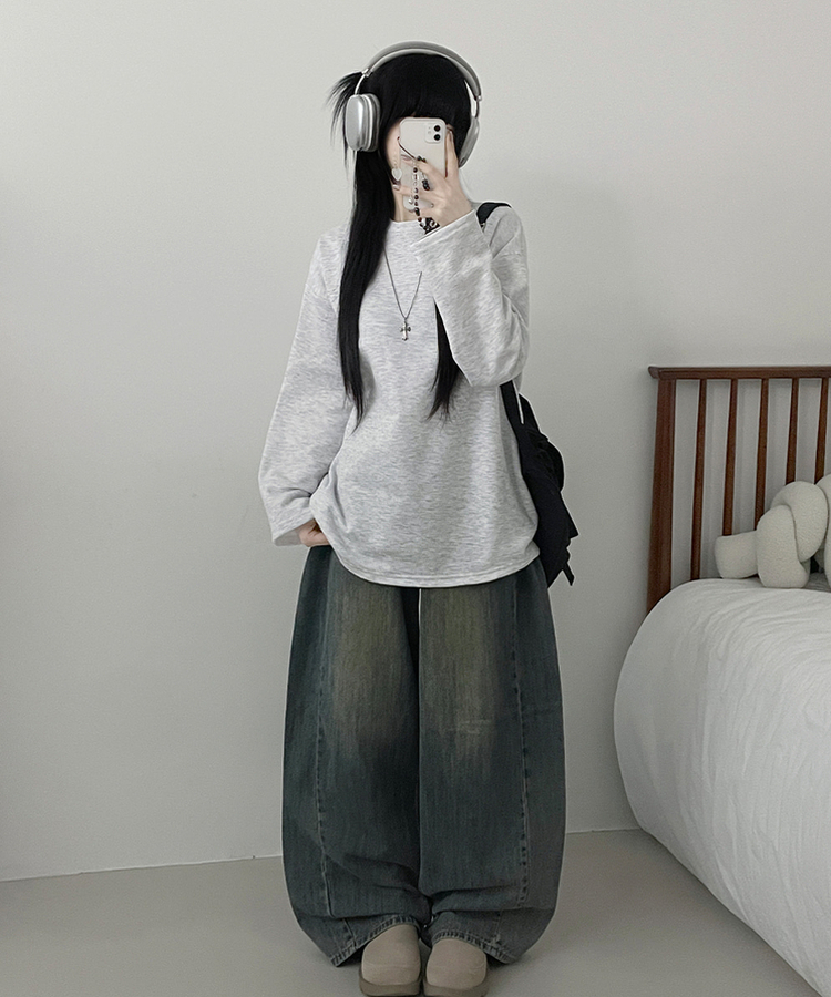 뉴트라운드체형커버오버핏기모긴팔티셔츠 백멜란지