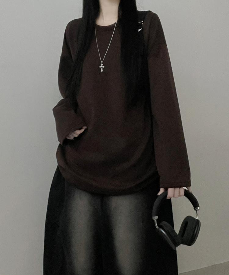 뉴트라운드체형커버오버핏기모긴팔티셔츠 브라운