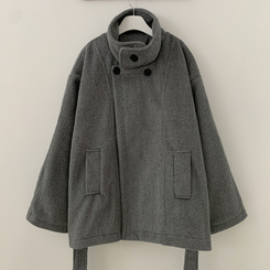 연말룩추천하이넥 단추 허리벨트끈 누빔 하프 로브 반코트 박시핏 자켓