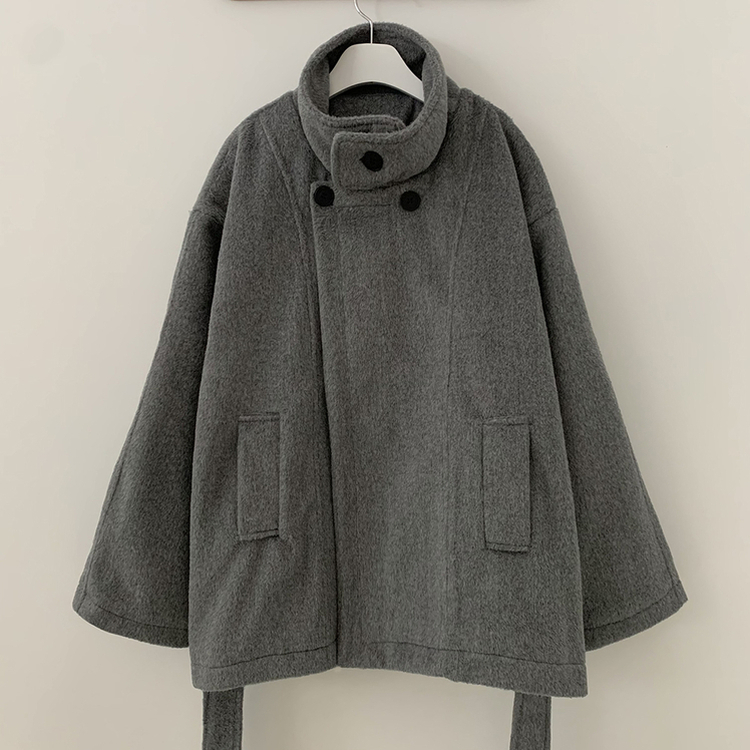 연말룩추천하이넥 단추 허리벨트끈 누빔 하프 로브 반코트 박시핏 자켓