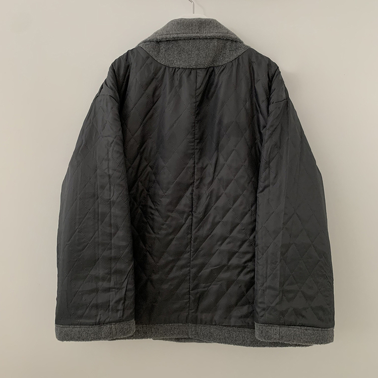 연말룩추천하이넥 단추 허리벨트끈 누빔 하프 로브 반코트 박시핏 자켓