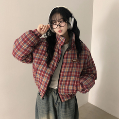 リバーシブルチェック刺繍ダウンジャンパー RED