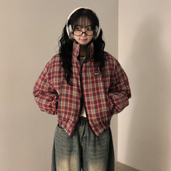 リバーシブルチェック刺繍ダウンジャンパー RED