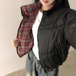 リバーシブルチェック刺繍ダウンジャンパー RED