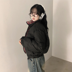 リバーシブルチェック刺繍ダウンジャンパー RED