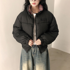 リバーシブルチェック刺繍ダウンジャンパー RED