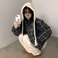 リバーシブルチェック刺繍ダウンジャンパー GREEN