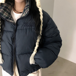 リバーシブルチェック刺繍ダウンジャンパー GREEN